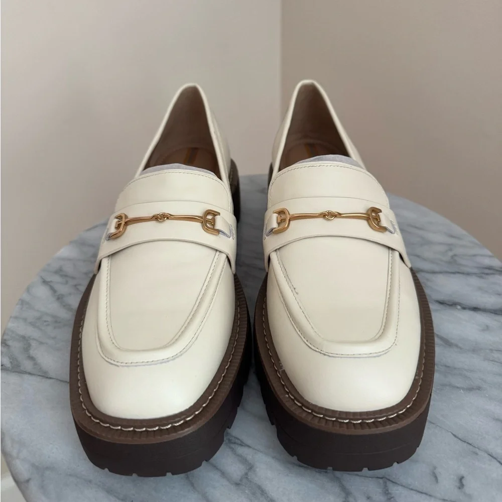 Sam Edelman Ivory Laurs Lug Sole Loafer Women’s Size 9 NIB Leather Gold Bit - Picture 5 of 10